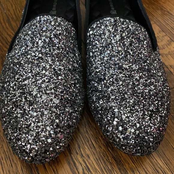 Birdies The Starling Gunmetal Glitter metallic black silver loafer flats 7.5 - Picture 3 of 10